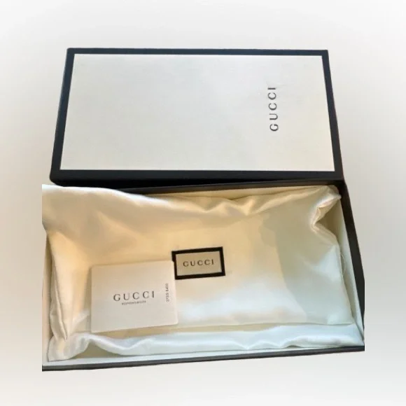 Gucci GG Leather Wallet with Gold Chain + Box & Dust Bag